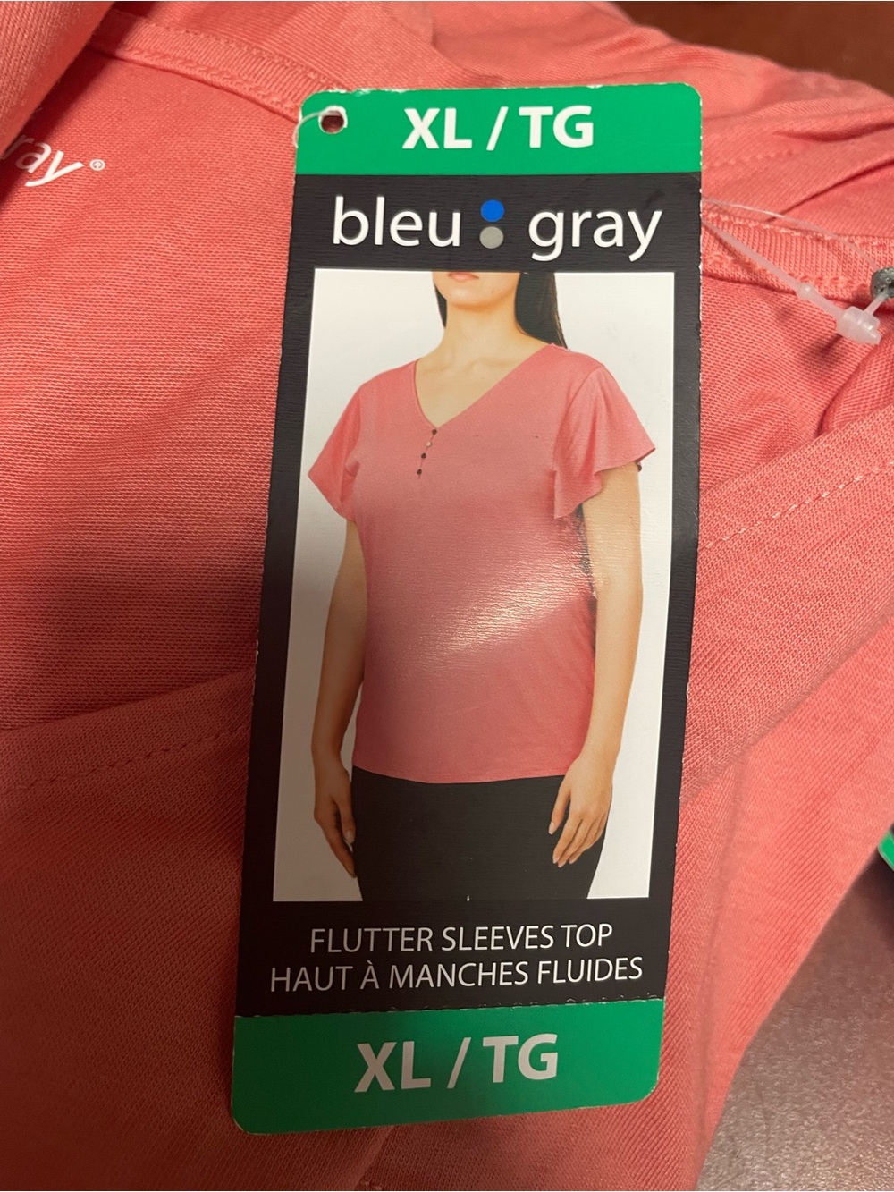 Coral Flutter-Sleeve V-Neck Blouse - XL